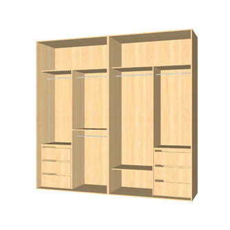 5 varões, 6 gavetas. Duas portas de correr ou 4 de batente.